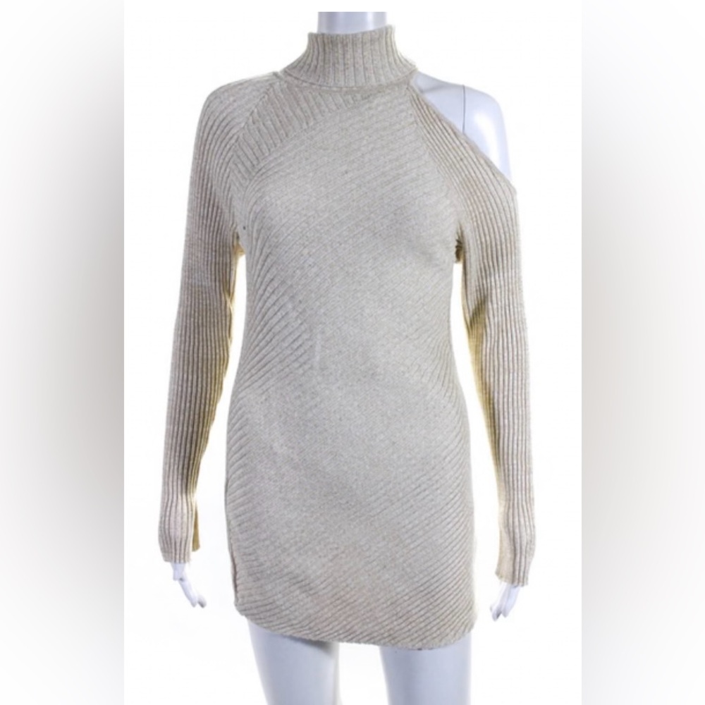NWT Hudson Metallic Ribbed Cold Shoulder Turtleneck Sweater